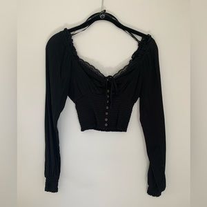 Forever21 Black Blouse with button detail & lace trim